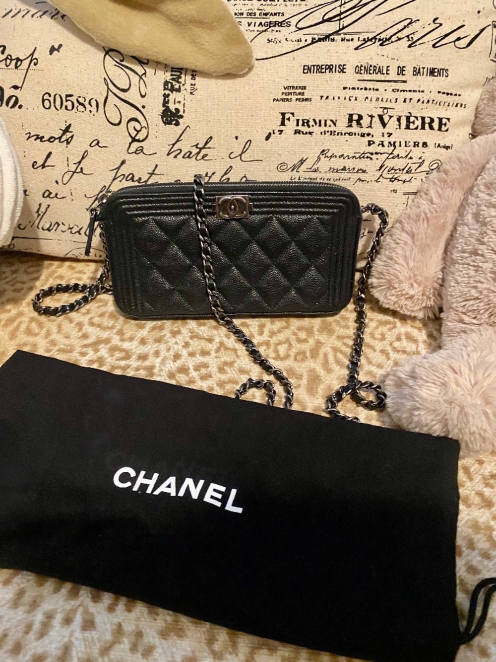 CHANEL Quilted Caviar Boy Clutch w/ Chain Box & Sleeper